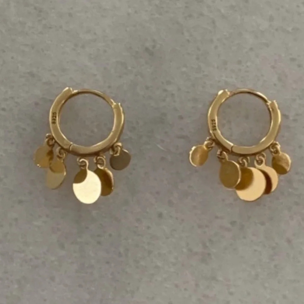 Gold Huggie Hoop Fringe Coin Dangle Earrings 

Brand New
